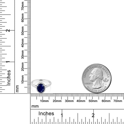 10K White Gold Blue Sapphire and Diamond Engagement Ring | 2.34 Cttw | Oval 9X7MM | Wedding Anniversary Promise Ring for Women | Gemstone Birthstone