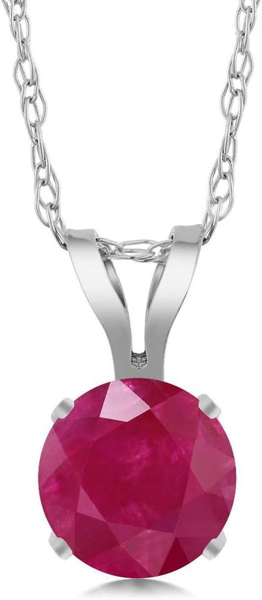 14K White Gold Red Ruby Pendant Necklace for Women (0.55 Cttw, Gemstone July Birthstone, round 5MM, with 18 Inch Chain)