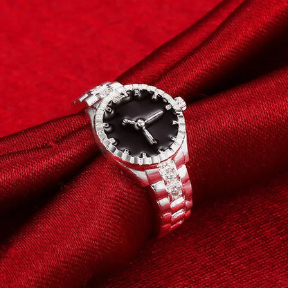 Creative 925 Sterling Silver AAA Zircon Watch Shape Ring for Women Fashion Wedding Engagement Party Gift Charm Jewelry