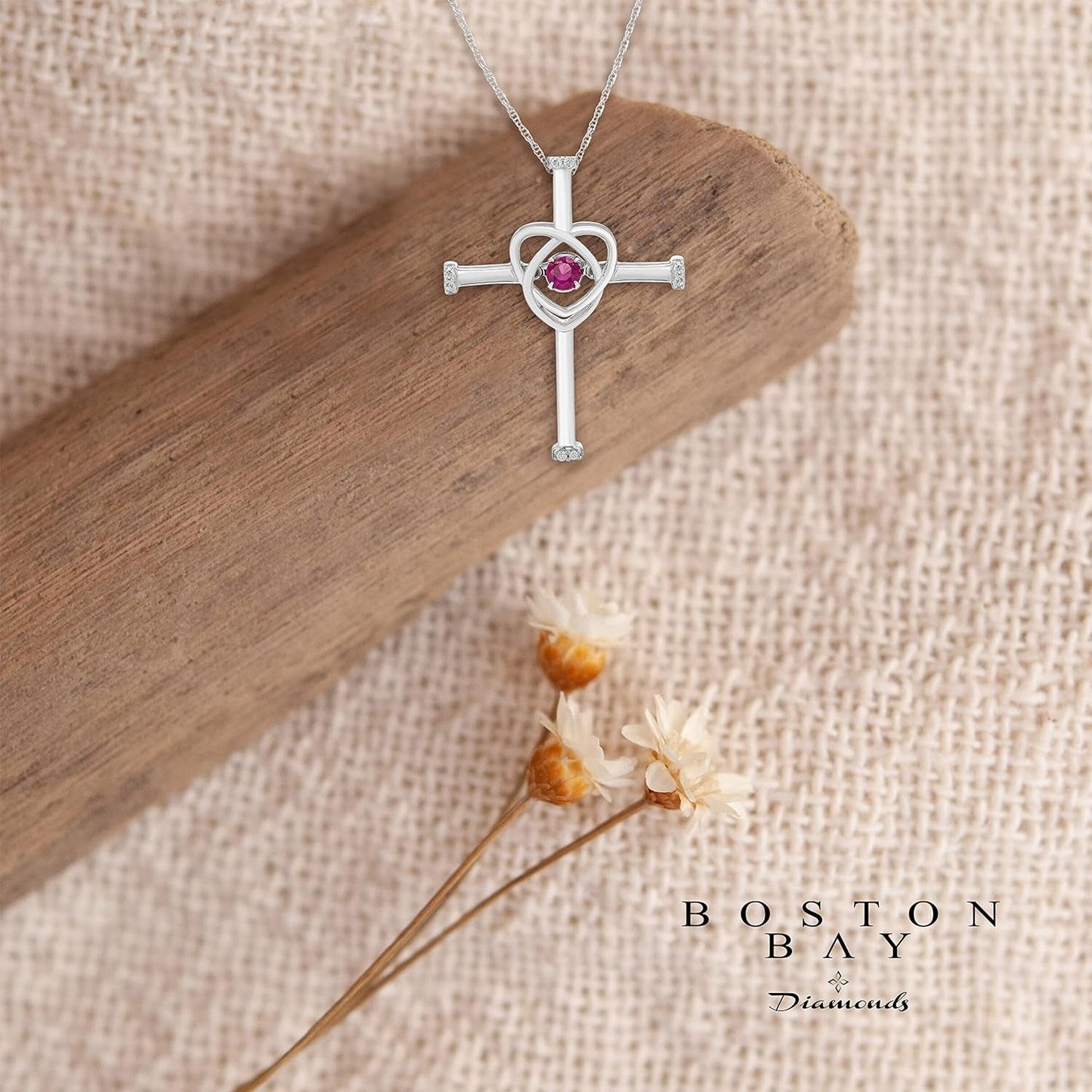 .925 Sterling Silver Gemstone Cross Pendant Necklace with Adjustable 18" Chain- Choice of Birthstone