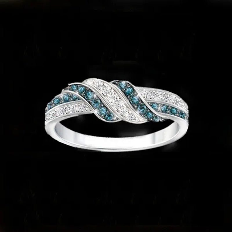 Simple Romantic 925 Silver Plated Women Ring Elegant Aquamarine White Sapphire Wedding Engagement Rings for Women