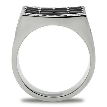 Men's 3.5 Ct Black & Clear Faux Diamond Silver Stainless Steel Ring Sizes 8-13
