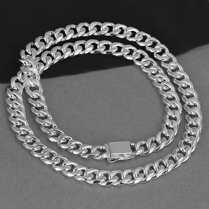 Personality 925 Sterling Silver 10Mm Cuban Chain Necklace for Boy Women Fashion Jewelry Punk Link Necklace Christmas Gifts