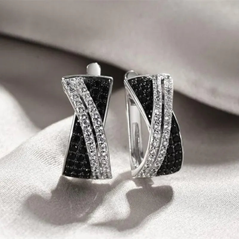 Luxury Fashion Women'S Creative Cross Earrings Infinite Diamond Earrings Black and White Diamond Earrings Infinite Cross Earrings Engagement Earrings Women'S Diamond Jewelry Birthday Anniversary Gift Jewelry