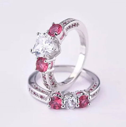 Romantic Love Shape Setting Ring Ruby Imitation Diamond Zircon Engagement Ring Holiday Gift