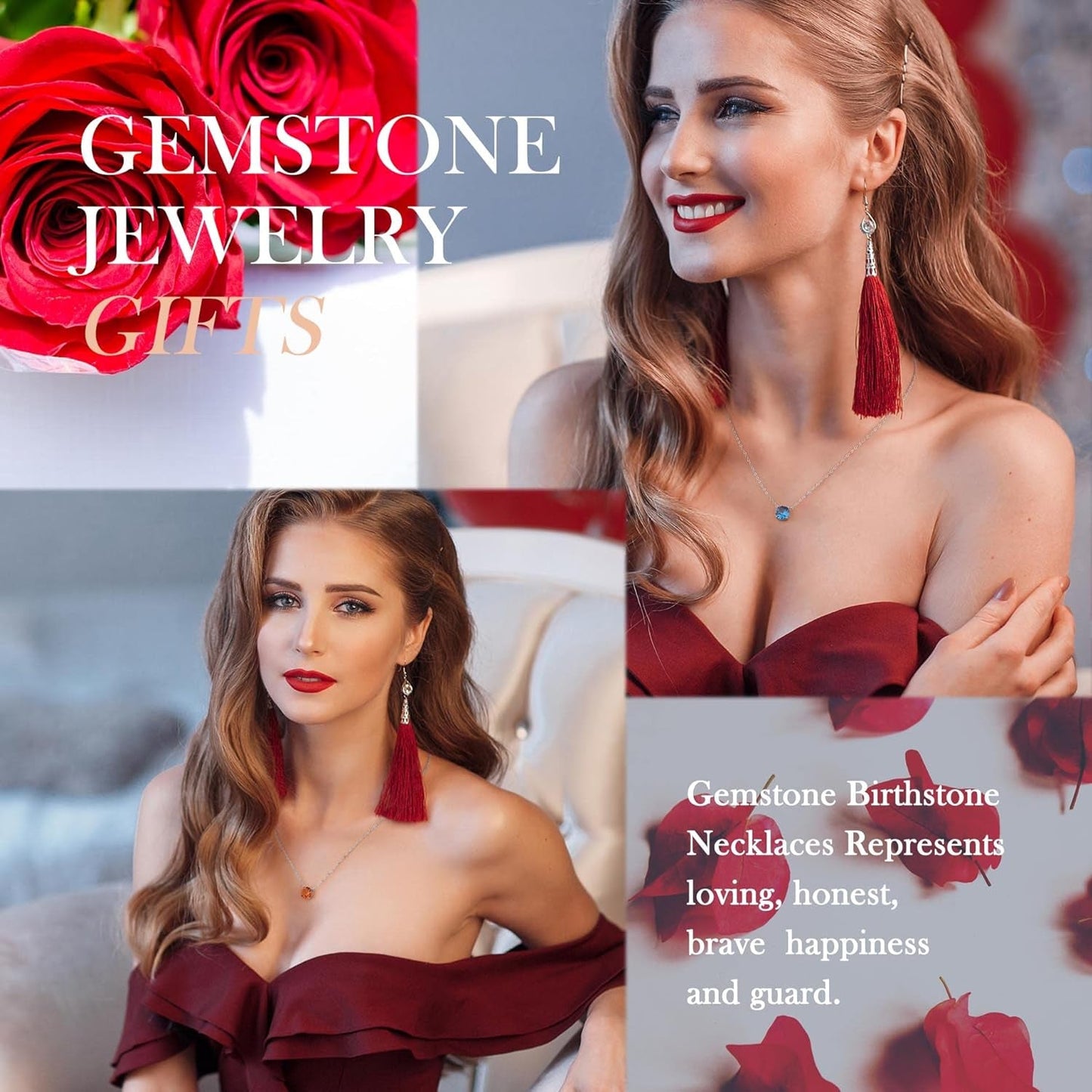 Birthstone Necklace for Women Girls - S925 Sterling Silver Genuine or Created round Birthstone Necklace Birthday Mothers Day Gifts 12 Months Birthstone Necklaces for Women Jewelry Gifts