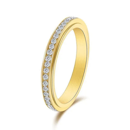 3mm Wide Titanium Steel Exquisite Thin Spinner Ring Inlay Single Row Rhinestones for Women Men Luxury Fashion Fine Stackable CZ Rings Engagement & Wedding Band Silver / Black / Gold / Multicolor / Rose Gold US Size 5-12