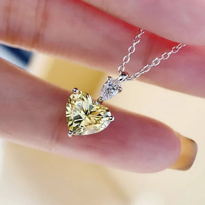 Fashion Women'S Silver Plated Chain Necklace Heart-Shaped Topaz Natural Diamond Wedding Engagement Party Pendant Necklace Jewelry