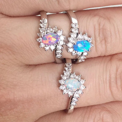 Exquisite Women's  Silver Ring Oval Cut Fire Opal Diamond Jewelry Birthday Proposal Gift Bridal Engagement Party Band Rings Size 5-12