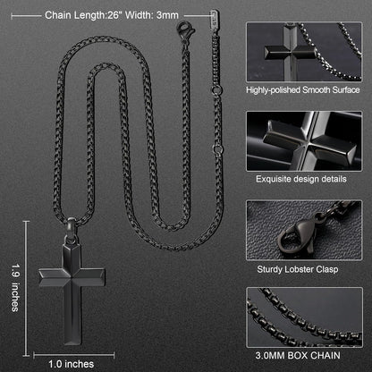 Cross Pendant for Men -18K Gold-Plated/Silver/Black Cross Necklace, Suitable for Men - Non Fading and 100% Waterproof Men'S Necklace, 24-26 Inch Box Adjustable Chain