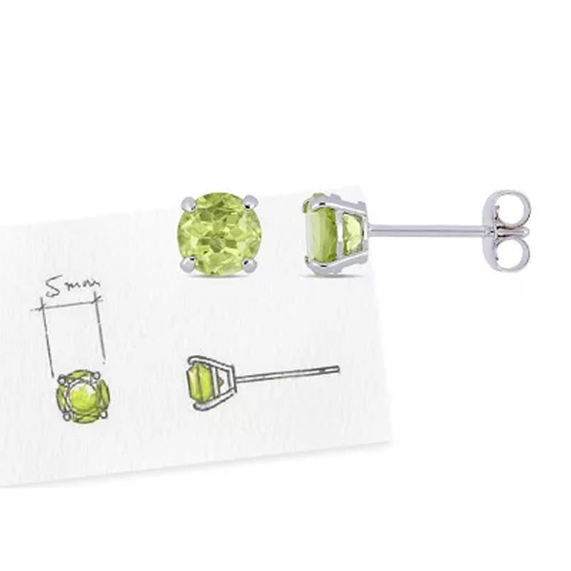 Peridot Solitaire Stud Earrings in 14K White Gold