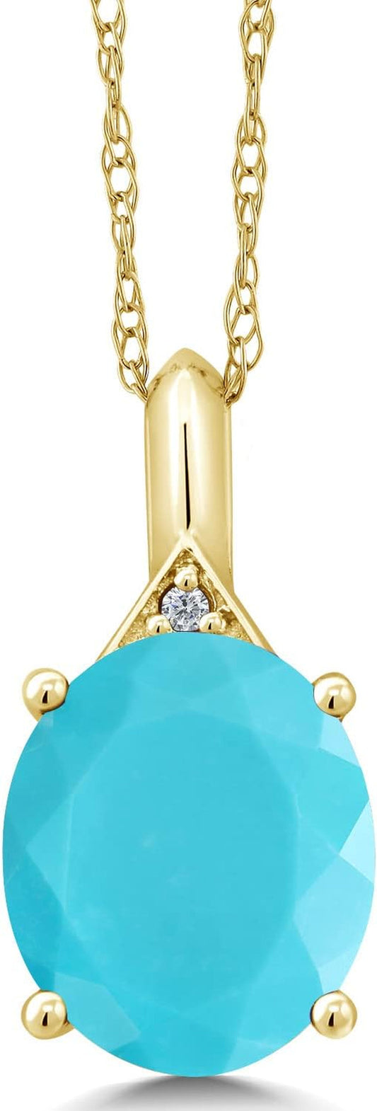 10K Yellow Gold Gemstone Birthstone and White Diamond Pendant Necklace for Women | Oval 12X10MM | Gold Necklace for Women | with 18 Inch Chain