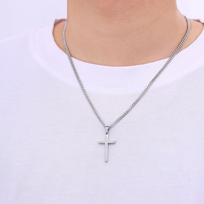 Cross Necklace for Men, Silver Tone/Black/14K Gold Plated Mens Cross Necklaces with 3.5Mm Chain and Stainless Pendant, Cuban Chain 16-24 Inches