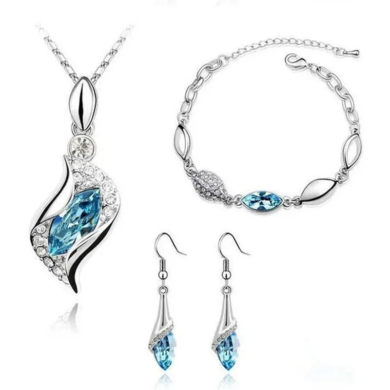 2022 Elegant Luxury Simple 18k Gold Sterling Silver Rose Gold Color Austrian Crystal Pendant Necklace Earring Bracelet 925 Sterling Silver Engagement Jewelry Set Lady Gift Birthday Gift Jewelry Set
