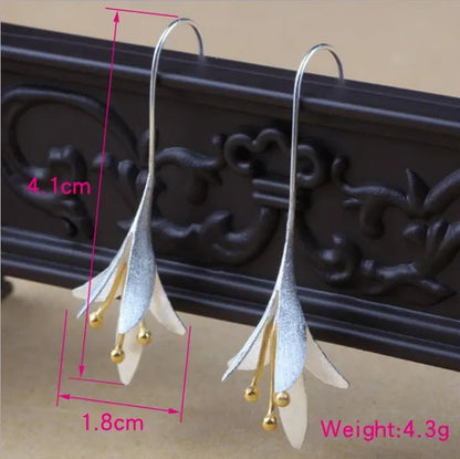 2020 Elegant Women Vintage Orchid Shape Long Hook 925 Sterling Silver Earrings Socialite Eardrop Jewelry Gift