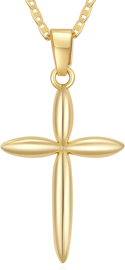 Gold Cross Necklace 14K Gold Cross Necklaces for Women Minimalist Design with Rounded Edges Crosses Pendant for Women Chain Gold Crosses