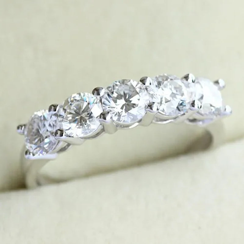 Queen Brilliance 1.5 Ct Engagement Wedding Band Half Eternity Moissainite CZ Diamond 925 Sterling Silver Ring