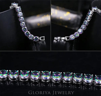 Gloriya Perfect 0.5 Carat Round Cut Mystic Rainbow Crystal Silver Plated Fashion Ladies Tennis Bracelet For Women Jewelry