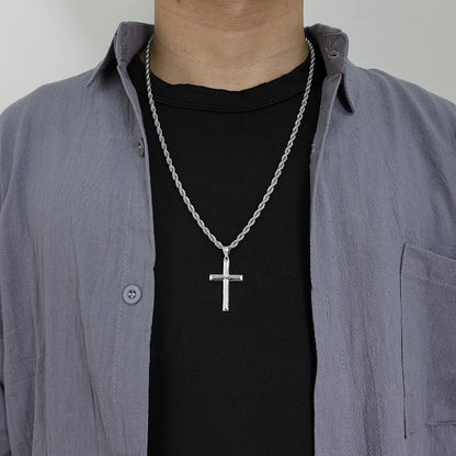 925 Sterling Silver Cross Necklace for Men with 3.5Mm Stainless Steel Twist Clasp Rope Chain Necklace Beveled Edge Cross Pendant Necklace for Men Women 16-28 Inches