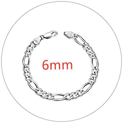 925 Sterling Silver 4/6MM Figaro Link Italian Chain Bracelets for Women Men Fashion Jewelry Christmas Gift