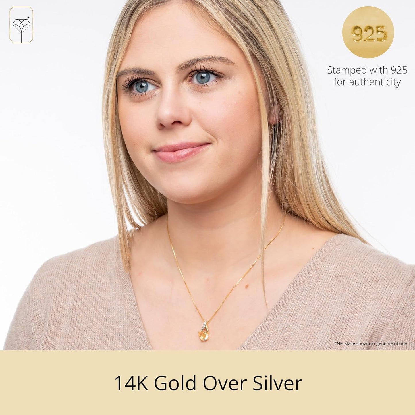 14K White Gold 8Mm Cushion Cut Birthstone Solitaire Pendant Necklace for Women with 18 Inch Box Chain