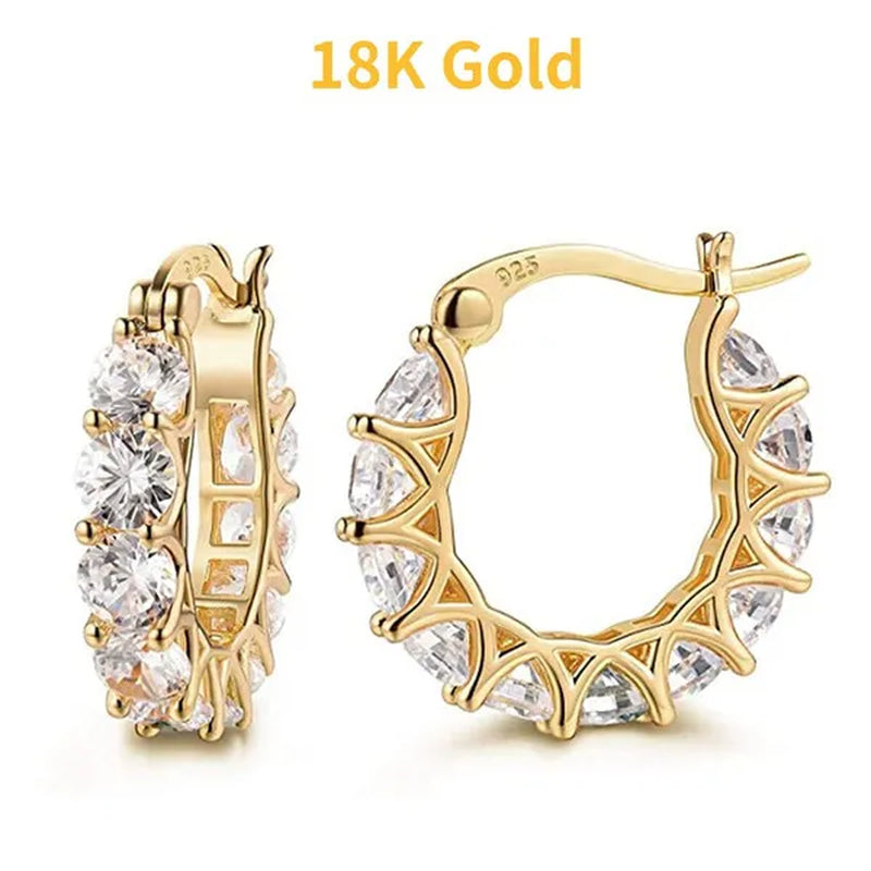 18K Gold Plated 925 Sterling Silver Post Diamond Party Engagement Hoop Earrings for Women Elegant Gift