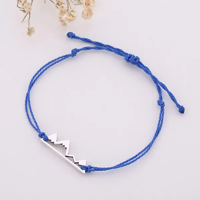 10pc/lot Silver Metal Mountain Charm 8 Color Cord Handmade Knot Women Simple Fashion Bracelet