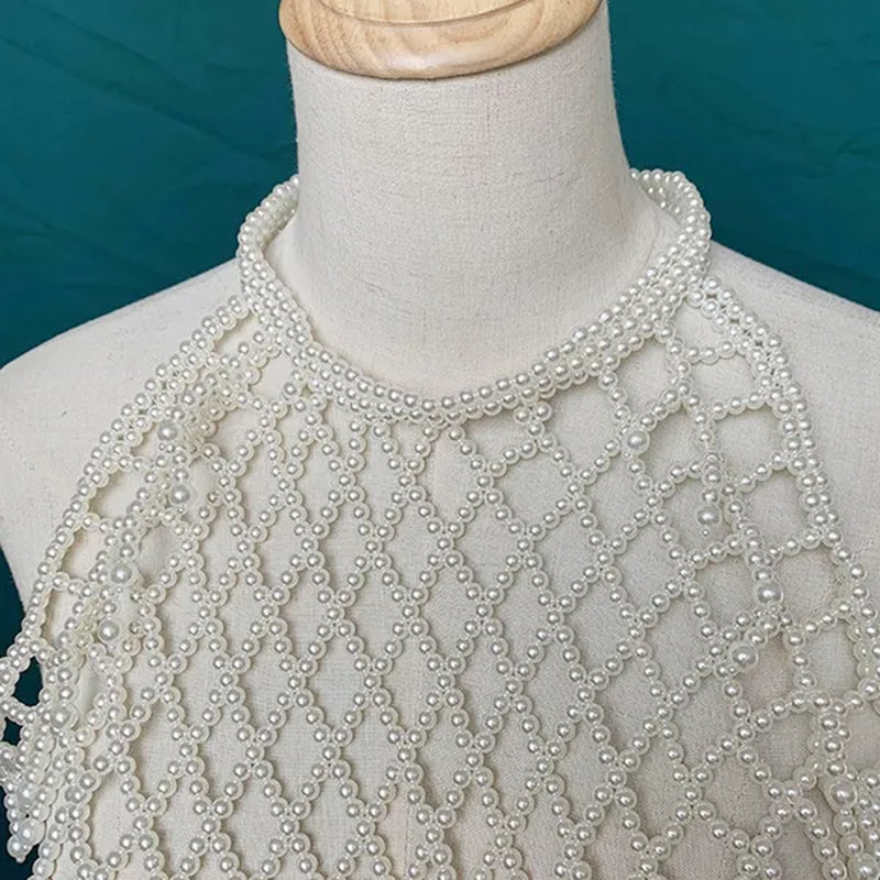 1pcs Women Blouse Elegant Faux Pearl Necklace Collar Detachable Beaded False Collars Apparel DIY Craft COC