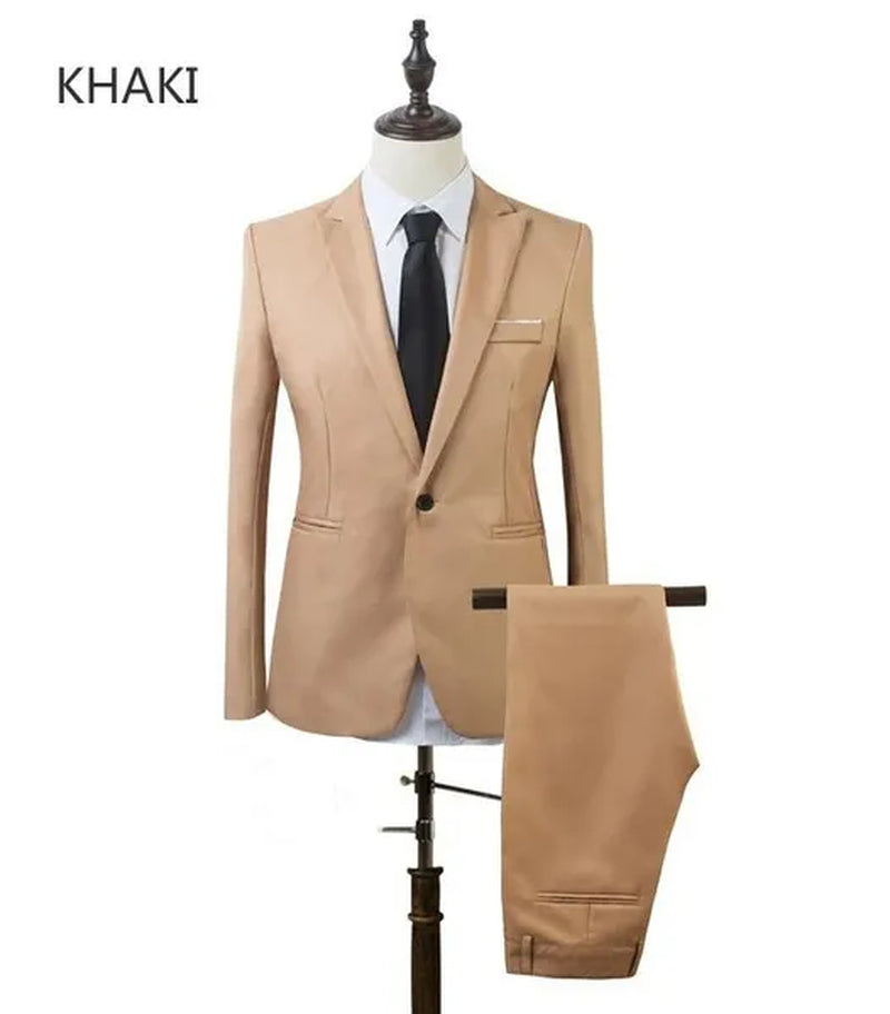 2 Pieces Blazer Men New High Quality Business Formal Wear Men Suits One Button Slim Fit Suit Men Blazer Set Blue Hot Sale Wedding Suit