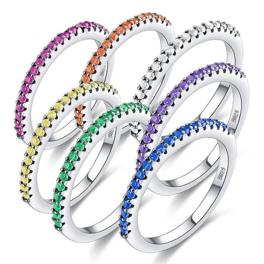Silver White Sapphire White Sapphire & Aquamarine & Sapphire & Ruby & Tanzanite Ring Rings Natural Gemstones Birthstone Engagement Ring