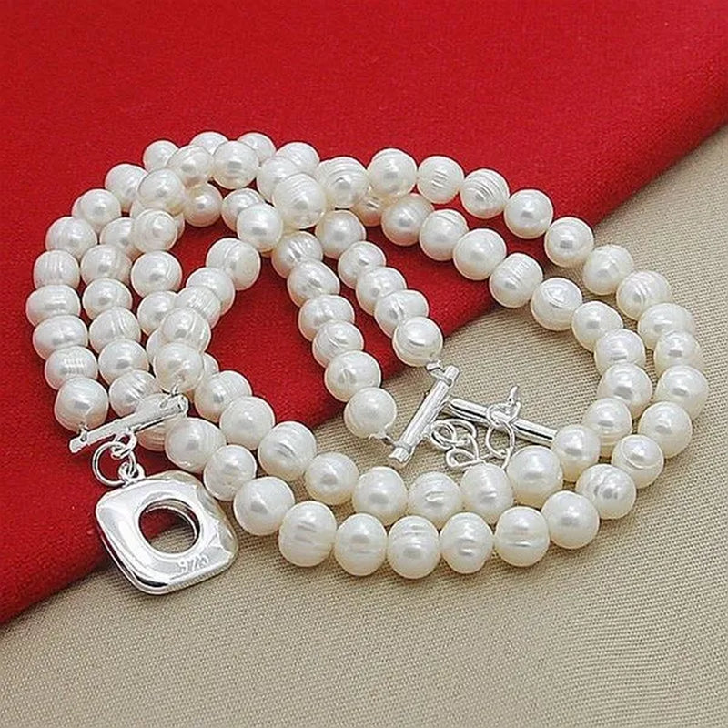 Luxury New Fashion 925 Sterling Silver Round Natural Freshwater Pearl Necklace for Women's Wedding Refined