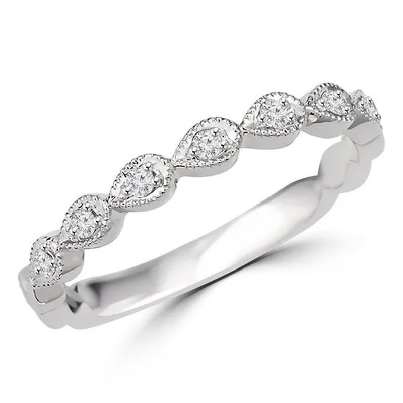 Majesty Diamonds MDR140067-3.25 0.12 CTW Round Diamond Semi-Eternity Wedding Band Ring in 14K White Gold - Size 3.25