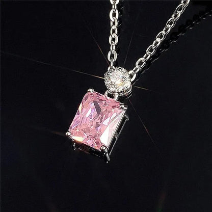 Fashion Jewellery Simplicity Elegant Pink Sapphire Necklace 925 Sterling Silver Banquet Engagement Diamond Pendant Necklace