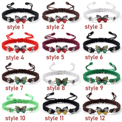 Women Black Woven Rope Bracelet Handmade Multicolor Butterfly Charm Adjustable Bracelets Fashion Friendship Jewelry Girls Gift