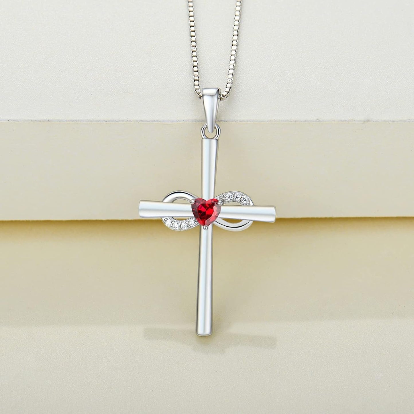 Infinity Cross Necklace Sterling Silver Crucifix Pendant Gemstones Criss Jewelry for Women