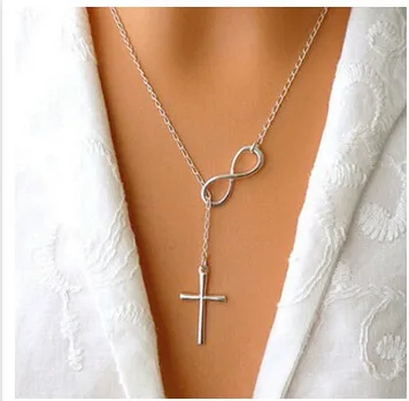 NEW Ladies Fashion Elegant Silver Plated Cross Simple Pendant Chain Party Delicate Necklace