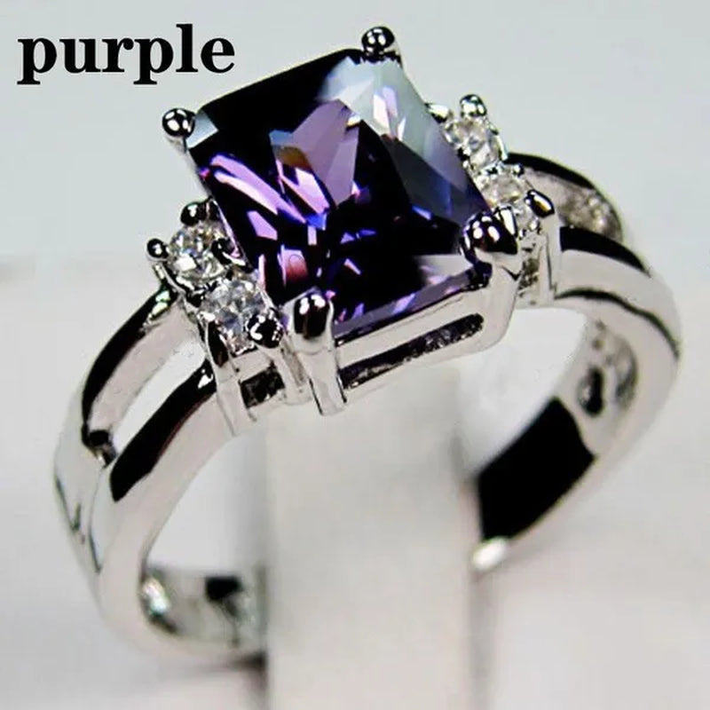 Jewelry Women 925 Silver Plated Amethyst / Red / Blue / Black Engagement Ring Size 6-11 (Choice Color and Size )