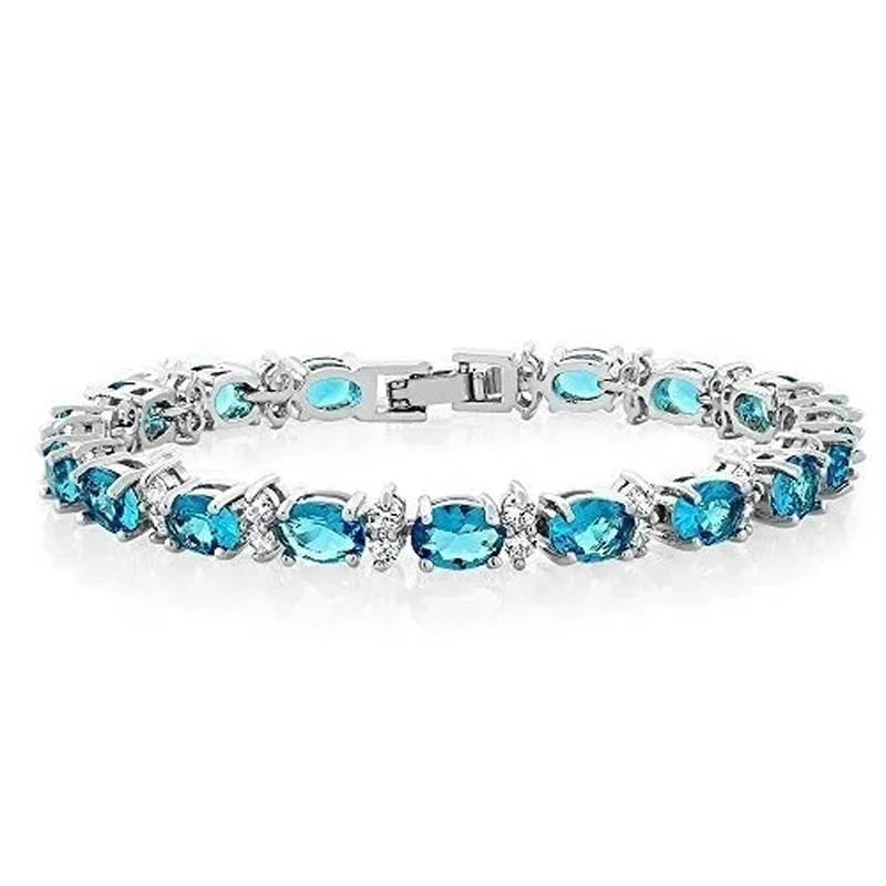 925 Sterling Silver Gorgeous Oval Ruby Amethyst Aquamarine Sapphire and round Sparkling Cubic Zirconia CZ Tennis Bracelet Jewelry Gift