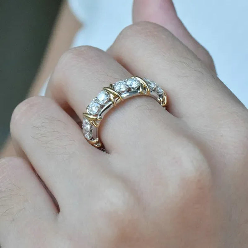 Brand Jewelry Lady's 925 Sterling Silver Tanzanite Couple rings Yellow Gold Cross Eternal Band Wedding Ring for Women size 5-12