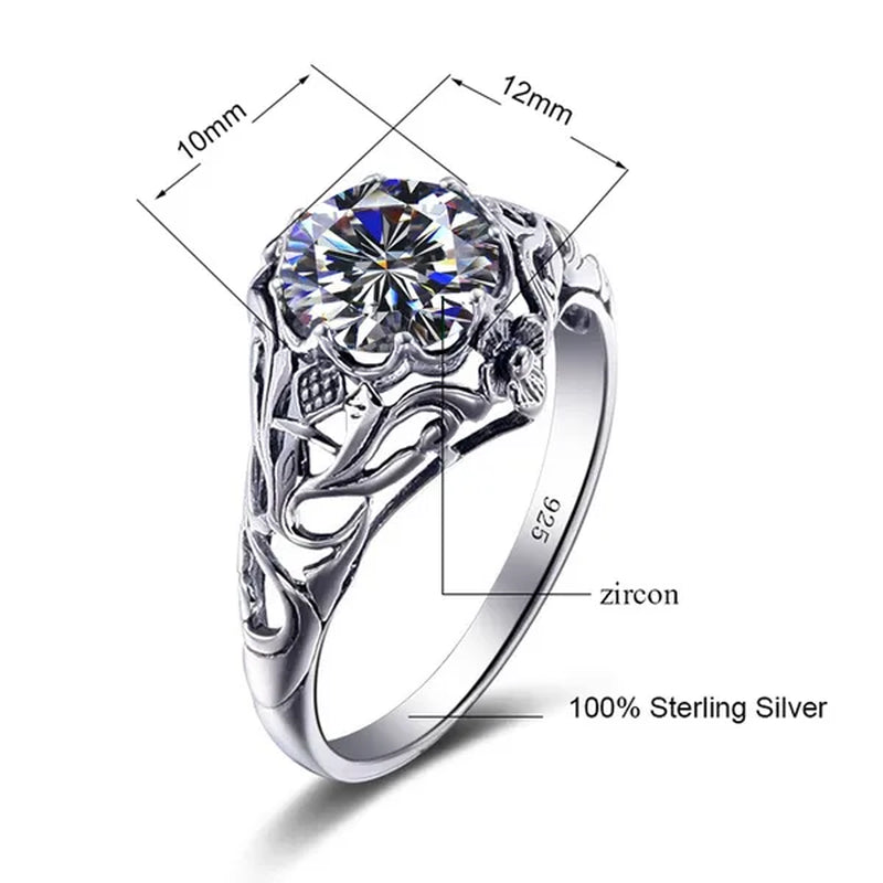 2017 Romantic Antique Female Ring 2Ct AAAAA White Created Zircon 925 Sterling Silver Engagement Wedding Band Ring for Women