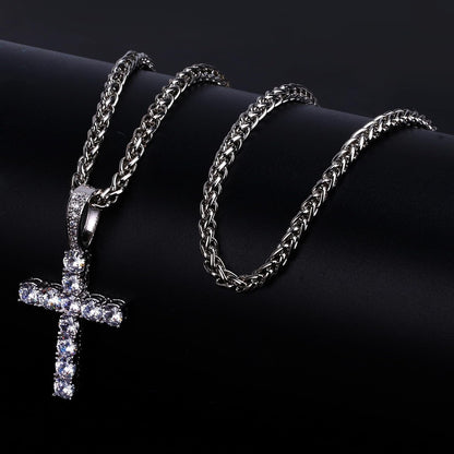 Cross Necklace for Men Gold Necklace for Women Gold Heart Cross Jewelry 14K Silver Plated Solid Iced Cubic Zirconia Stainless Steel Pendant Chain