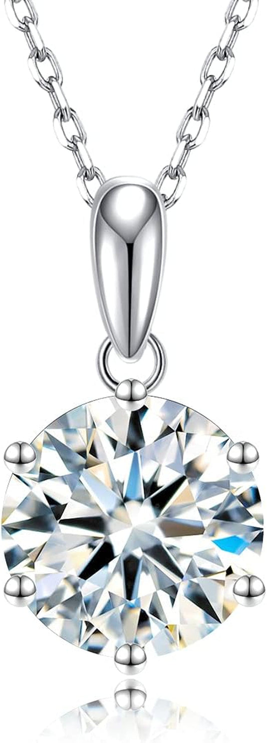 Moissanite Pendant Necklace 1-5CT 18K White Gold Plated Silver D Color Ideal Cut Diamond Necklace for Women with Certificate of Authenticity