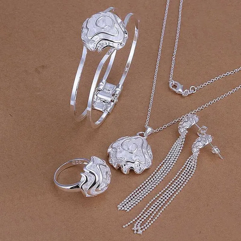 Factory price top quality 925 sterling silver square jewelry sets necklace bracelet bangle earring ring  SMTS269