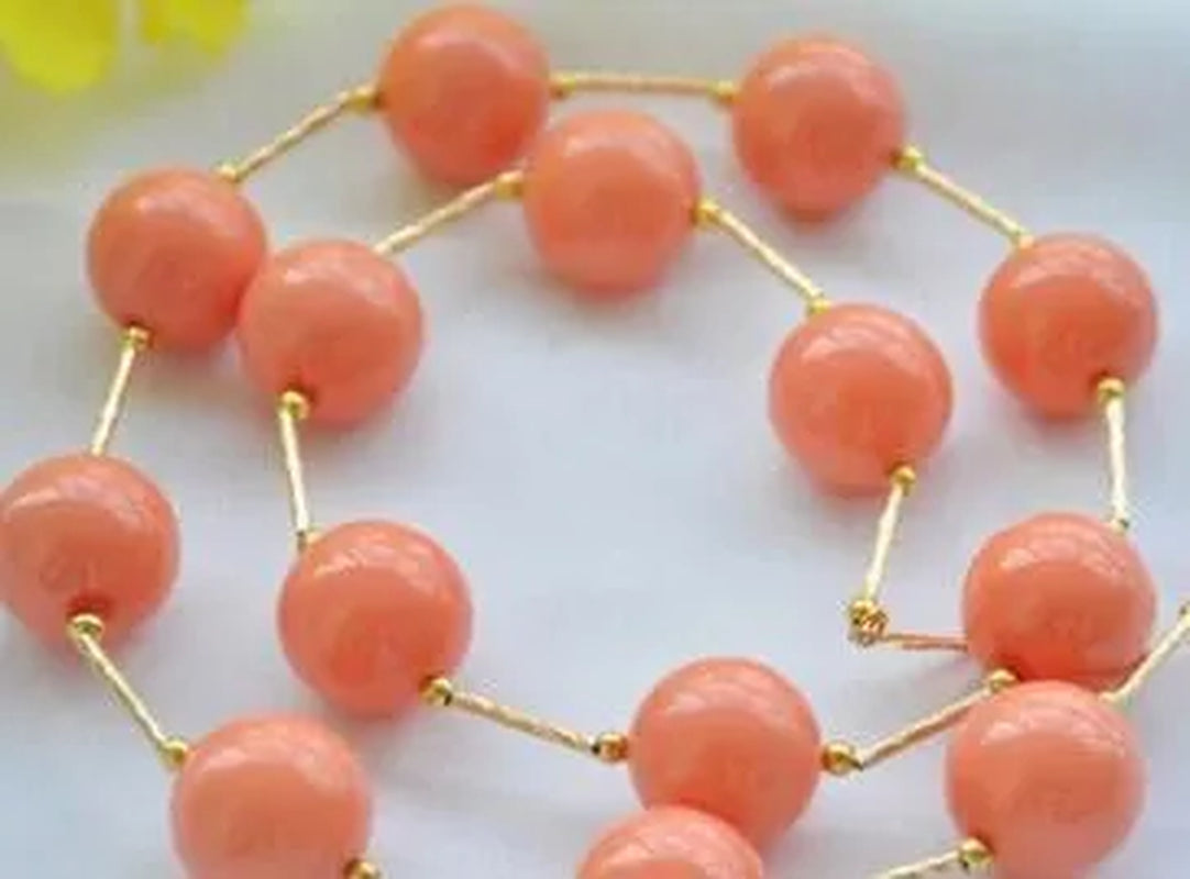 16mm round coral-pink south sea shell pearl necklace 18inch