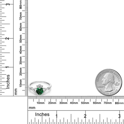 10K White Gold 6MM Heart Shape Gemstone Birthstone and White Diamond Irish Celtic Claddagh Engagement Ring | Gold Ring for Women | Available in Size 5, 6, 7, 8, 9