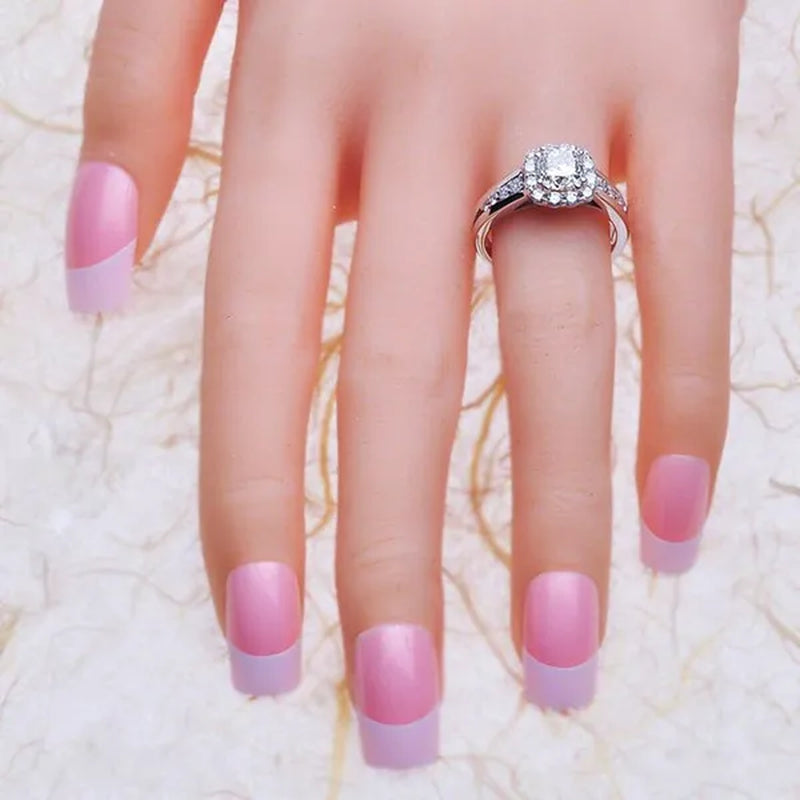 Exquisite Silver Plated Ring Geometry Zircon White Square Women's Ring Water Zircon Ring Accessories Engagement Anniversary Prom Cocktail Party Gift Size 5-11