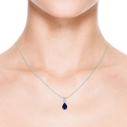 Natural 0.75 Carat Blue Sapphire Teardrop Pendant Necklace for Women, Girls with Diamond in 14K White Gold with 18 Inch Chain | September Birthstone Jewelry Gift