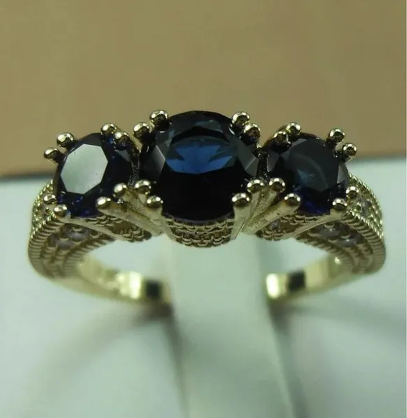 Natural 2.66CT Sapphire Diamond 14K Yellow Gold Ring Size 6-10