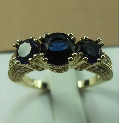 Natural 2.66CT Sapphire Diamond 14K Yellow Gold Ring Size 6-10