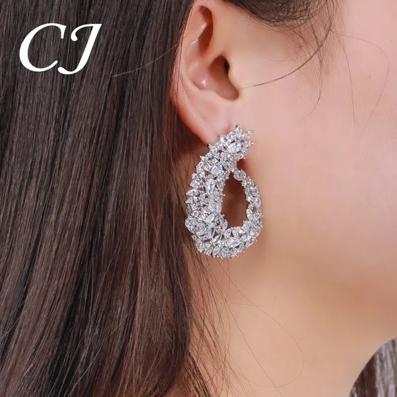 CANDICE Luxury 18K Rose Gold Plated Full Pave Multi Shape Rose Red And Pink Color CZ Zirconia Wedding Big Stud Earrings Romantic Party Jewelry for Brides